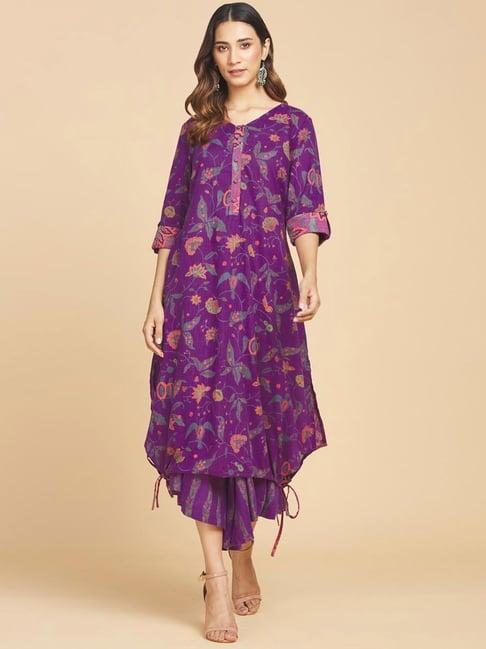 fabindia purple cotton printed a line kurta