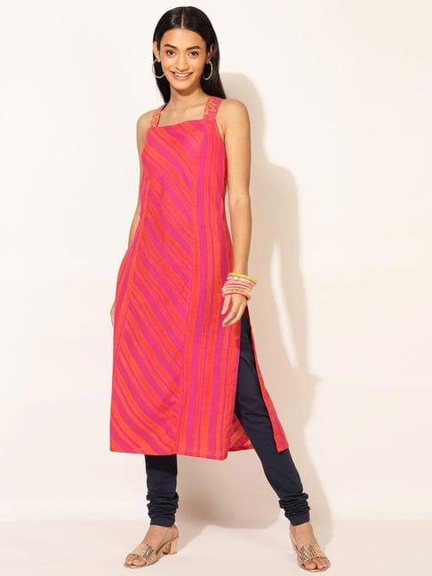 fabindia pink cotton printed straight kurta