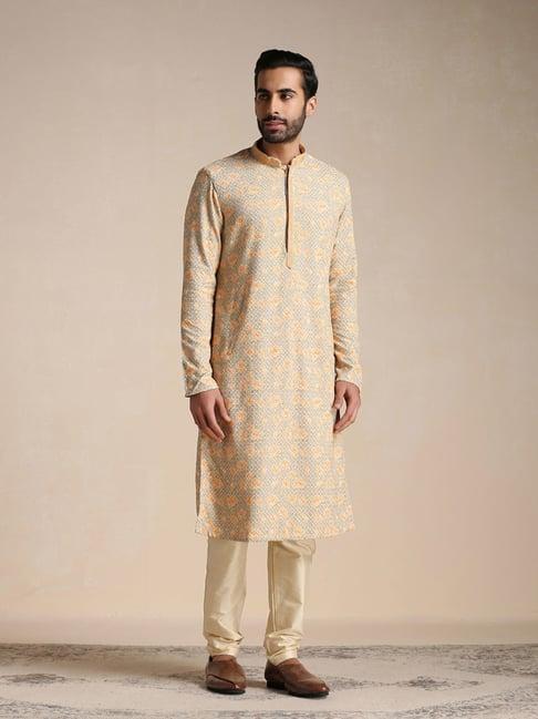 manyavar multicolor regular fit printed kurta & pyjama set