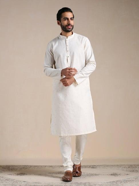 manyavar off white regular fit self design kurta & pyjama set