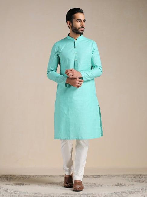 manyavar turquoise & off white regular fit kurta & pyjama set