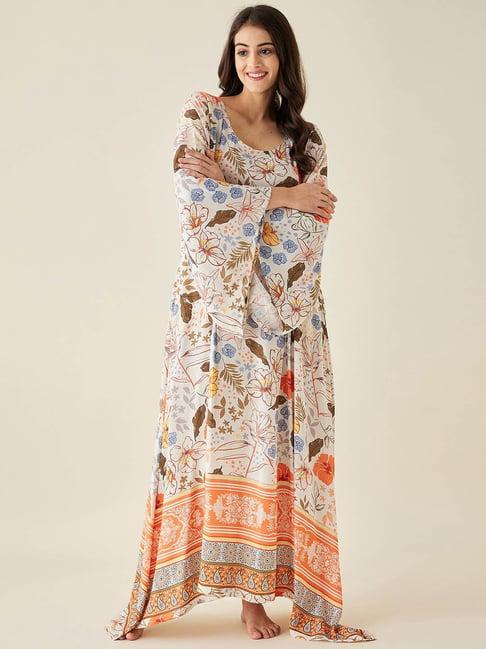 the kaftan company white floral print kaftan night dress