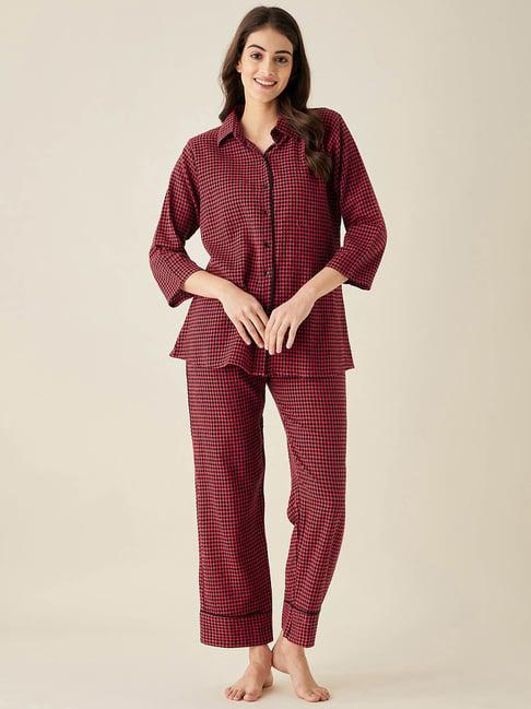 the kaftan company red cotton check shirt with pyjamas