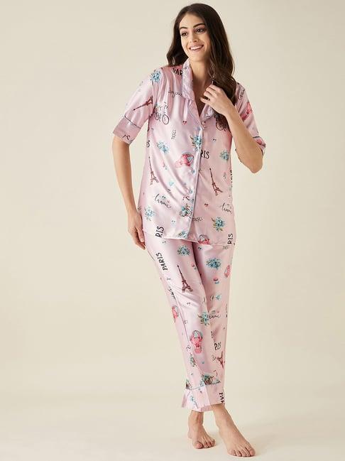 the kaftan company pink printed shirt with pyjamas