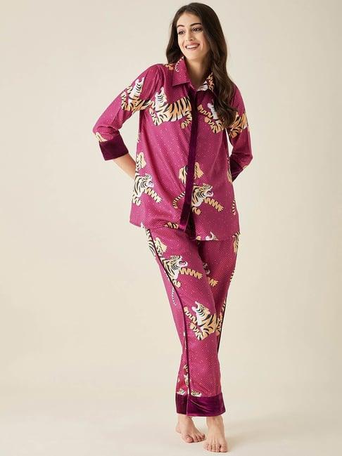 the kaftan company light purple printed shirt with pyjamas