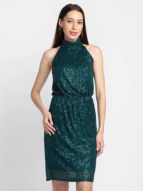 globus green embellished a-line dress