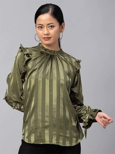 globus olive green striped top