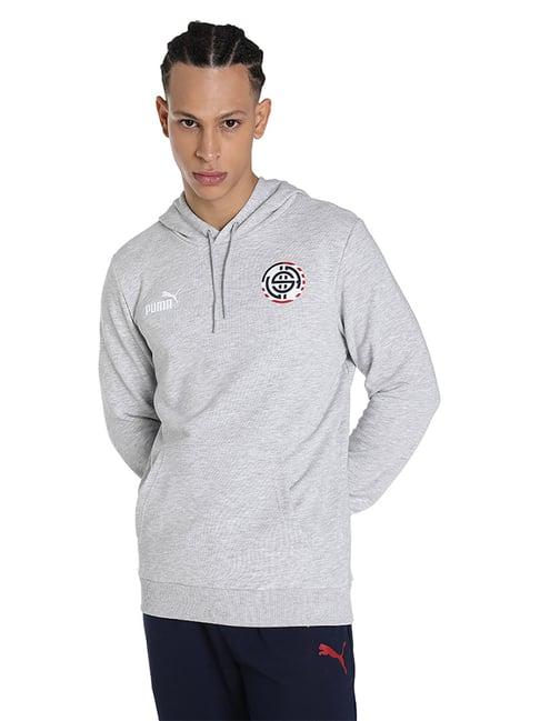 puma ftblcore light grey regular fit printed hooded sweatshirt