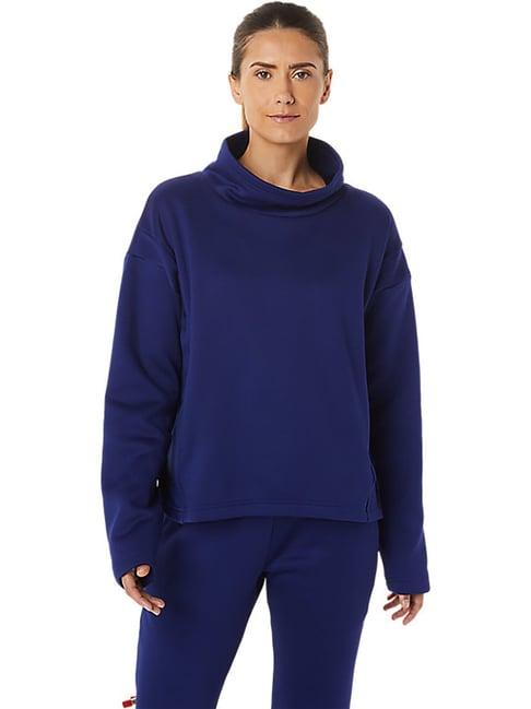 asics dark blue logo print brushed knit sweatshirt