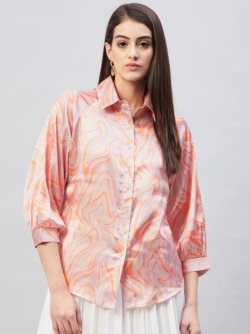 carlton london peach & purple printed shirt