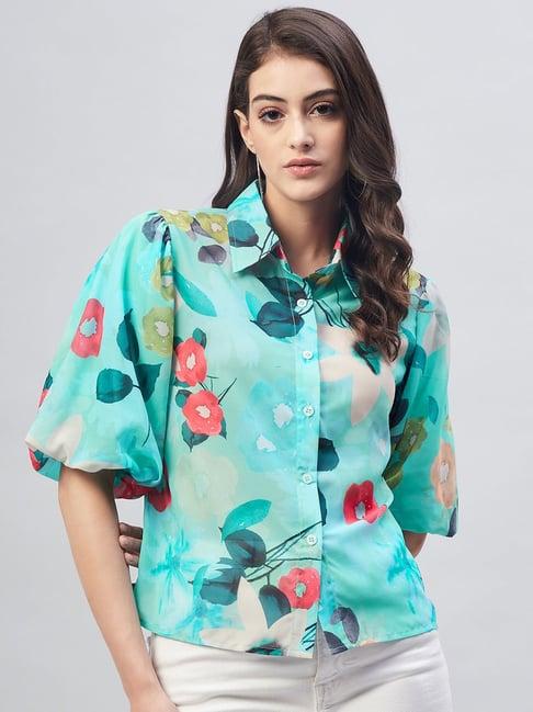 carlton london mint floral print shirt