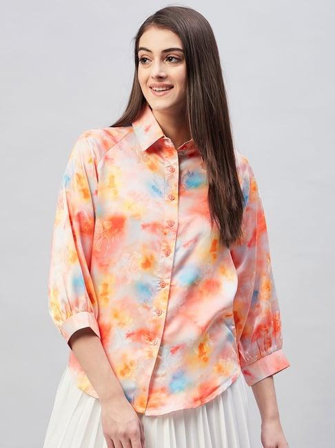 marie claire peach floral print shirt