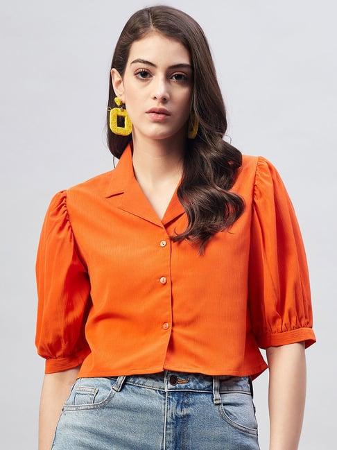 carlton london orange shirt style crop top