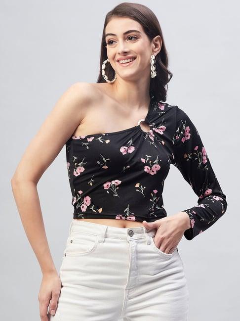 marie claire black floral print crop top