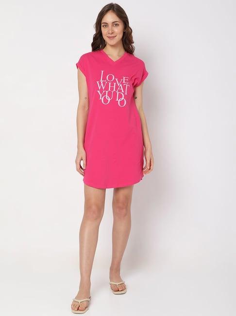 vero moda intimates pink cotton graphic print night dress