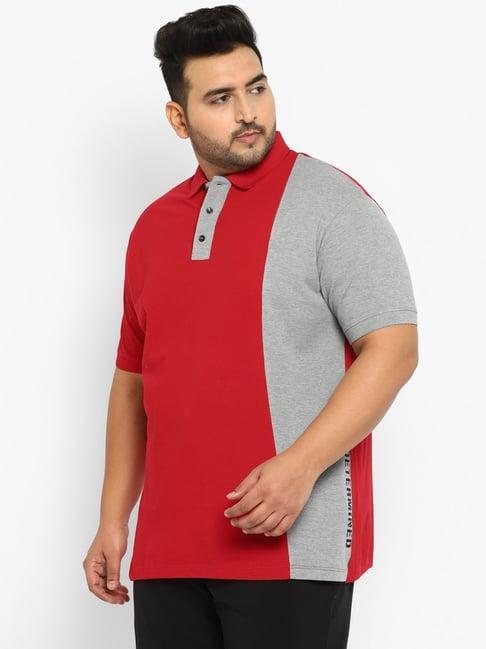 yuuki red & grey regular fit colour-block polo t-shirt