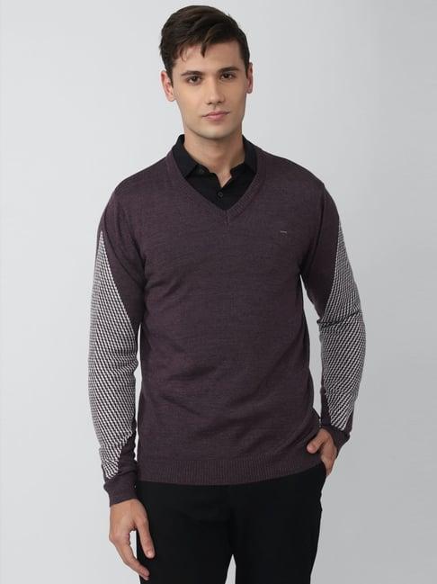 van heusen purple regular fit printed sweater