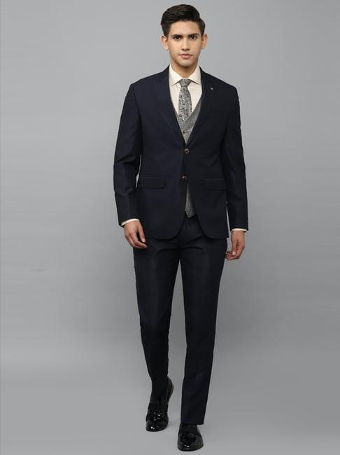 louis philippe gods & kings navy slim fit checks three piece suit