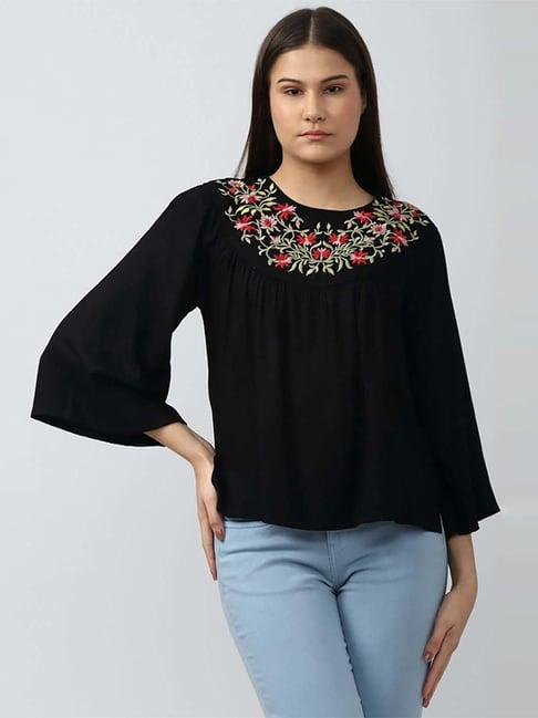 van heusen black embroidered top