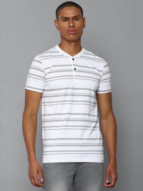 allen solly jeans white cotton regular fit striped t-shirt