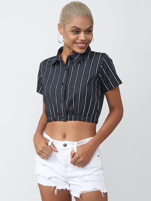 forever 21 navy cotton striped shirt