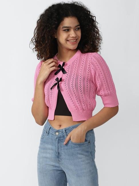 forever 21 pink cotton textured cardigan