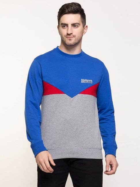 club york blue & grey regular fit round neck sweatshirt