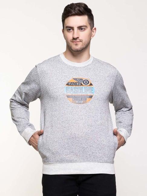 club york grey melange regular fit round neck printed sweatshirt