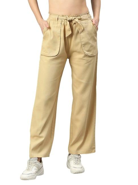 high star cream cotton flared fit high rise trousers