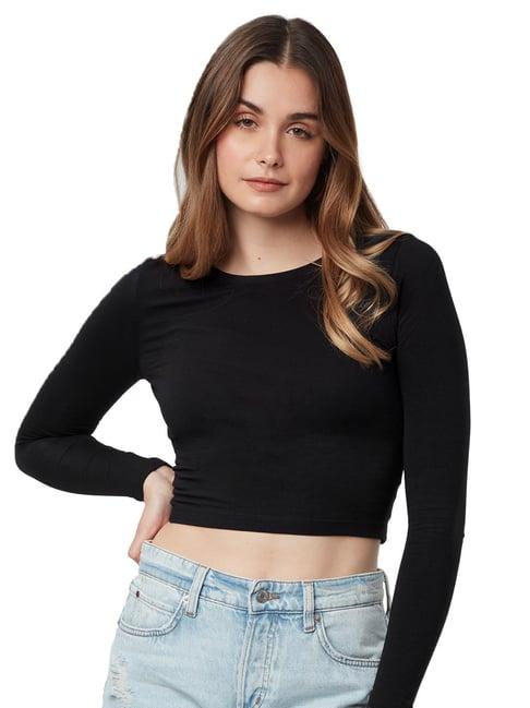 the souled store black crop top