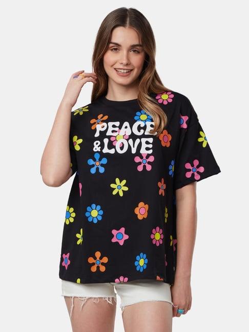 the souled store black peace & love printed oversized t-shirt