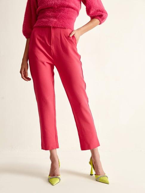 cover story pink regular fit mid rise trousers