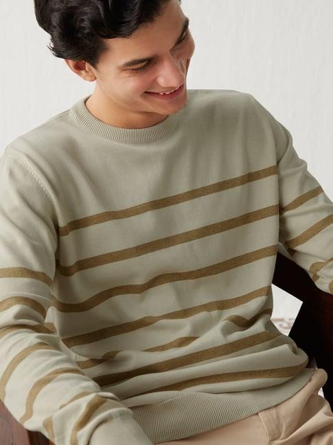 andamen beige regular fit striped sweater