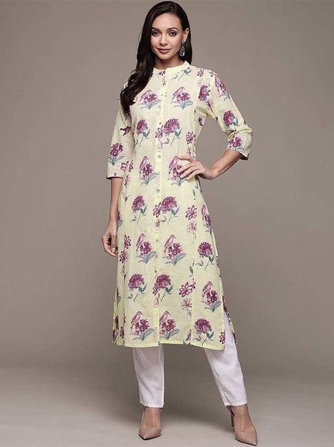 ishin cream cotton embellished straight kurta