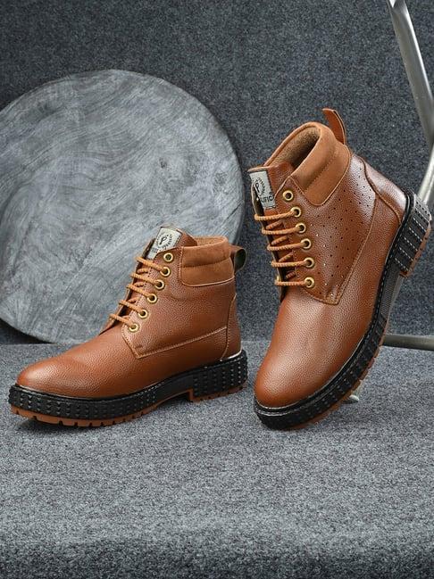 prolific men's tan derby boots