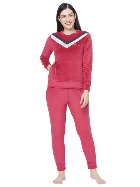 sweet dreams red color-block sweatshirt with lounge pants