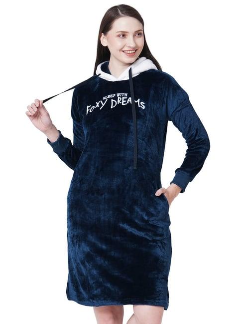 sweet dreams navy self design night dress