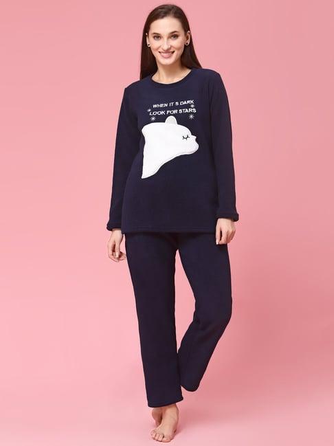 sweet dreams navy self design pullover with lounge pants