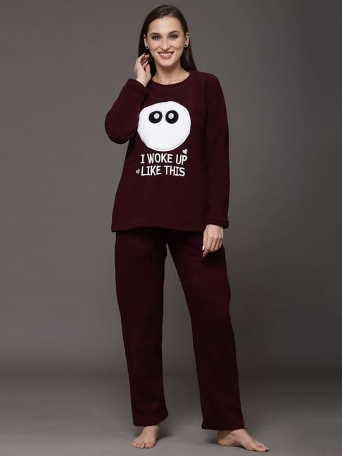 sweet dreams maroon self design pullover with lounge pants