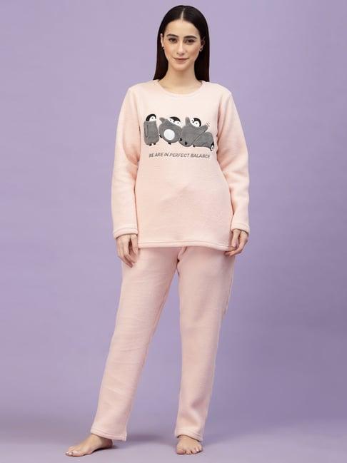 sweet dreams light peach self design pullover with lounge pants