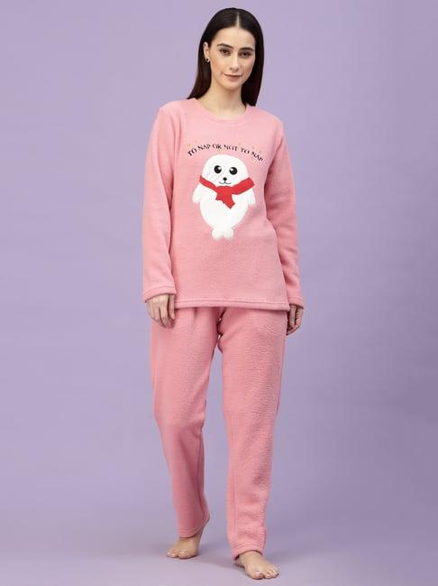 sweet dreams pink self design pullover with lounge pants