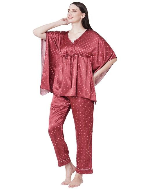 sweet dreams red printed kaftan top with pyjamas