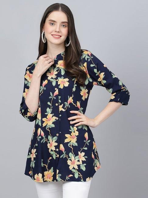 divena navy floral print shirt