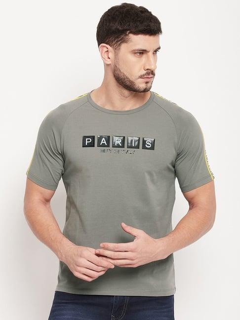 duke sage green slim fit printed t-shirt