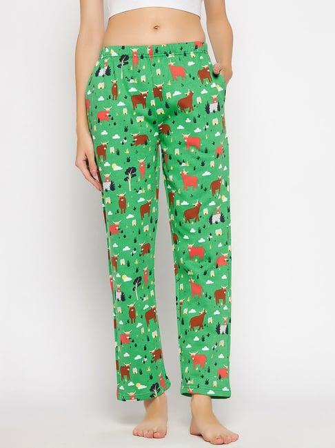 clovia green printed pyjamas