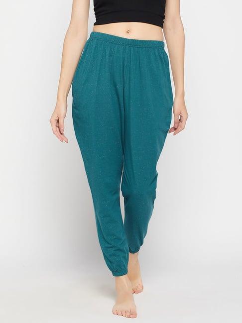 clovia teal printed cotton lounge pants