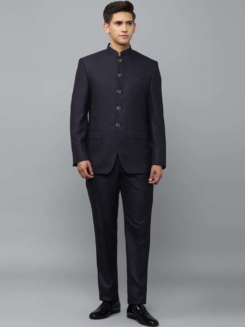 louis philippe navy blue regular fit self pattern two piece suits