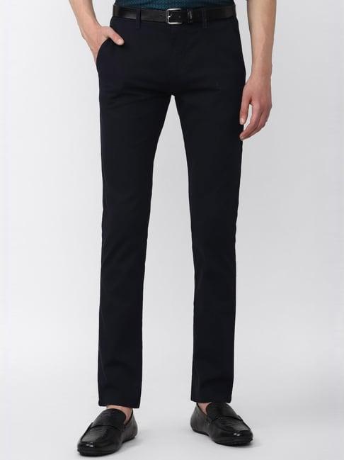 v dot navy slim fit trousers