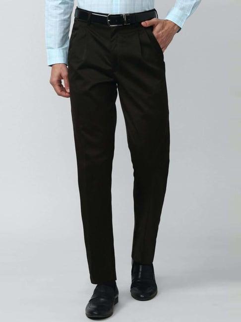 peter england casuals black regular fit trousers