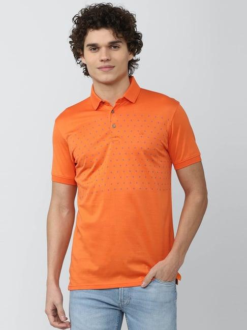 peter england casuals orange super slim fit printed polo t-shirt